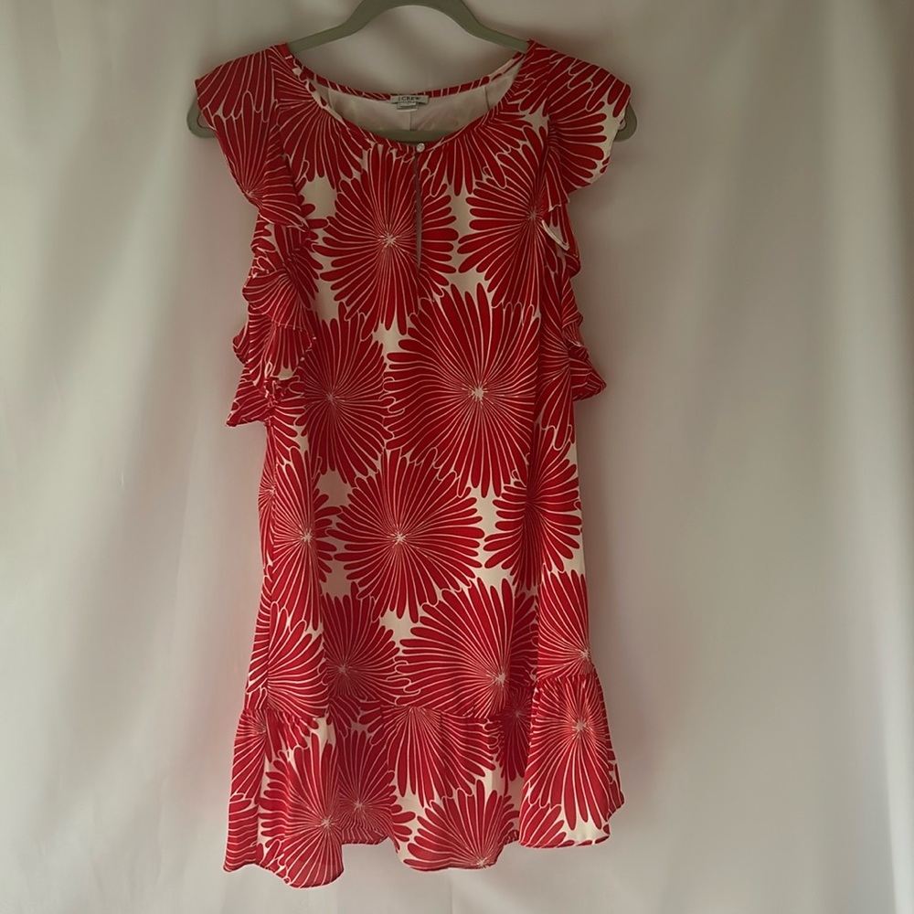 J. Crew Red Floral Ruffle Dress